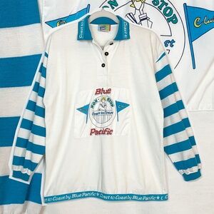 Blue Pacific vintage white and turquoise polo, women's size L